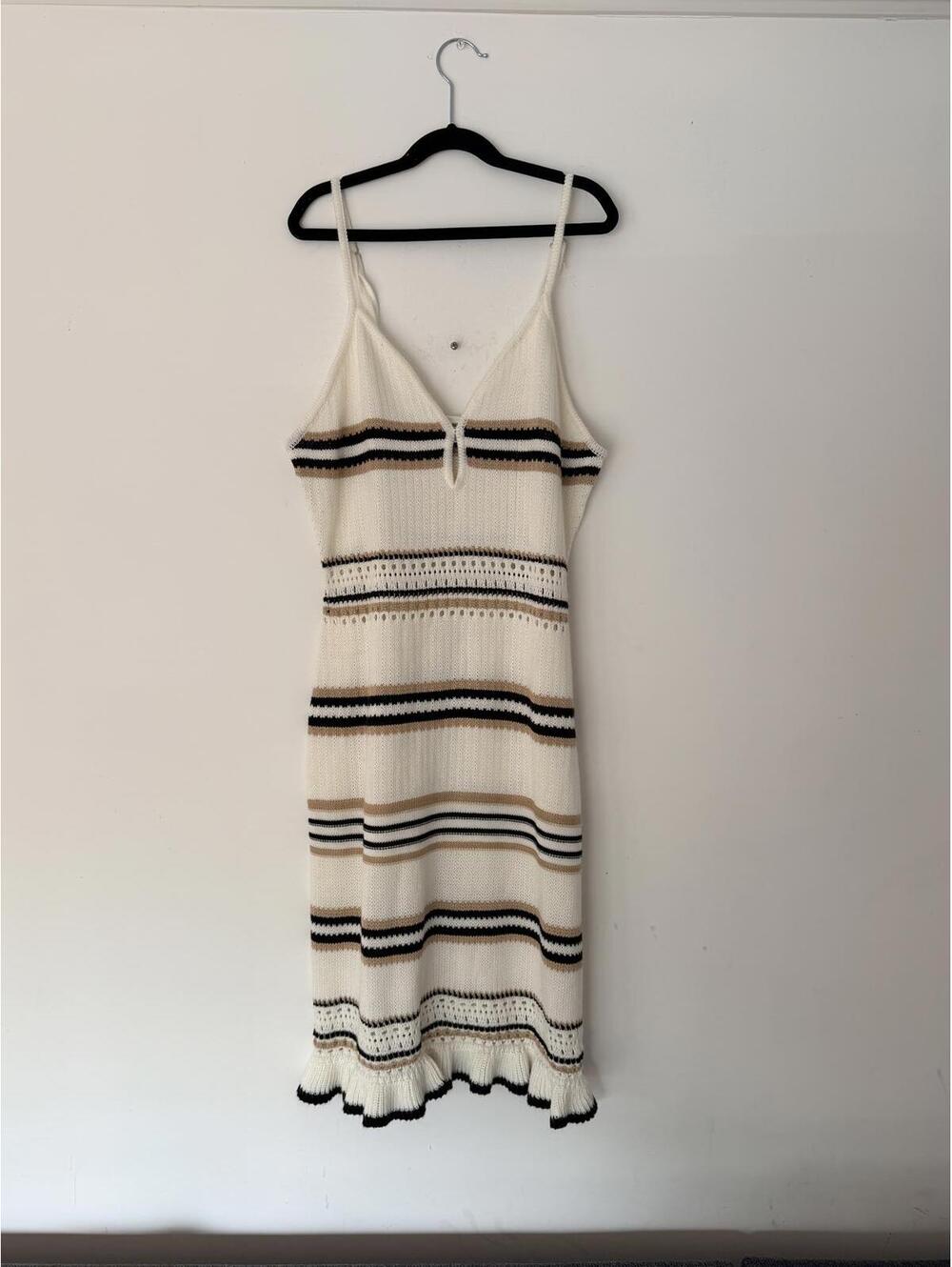 Madden NYC Cream Knit Striped Midi Dress with Spaghetti Straps size large
